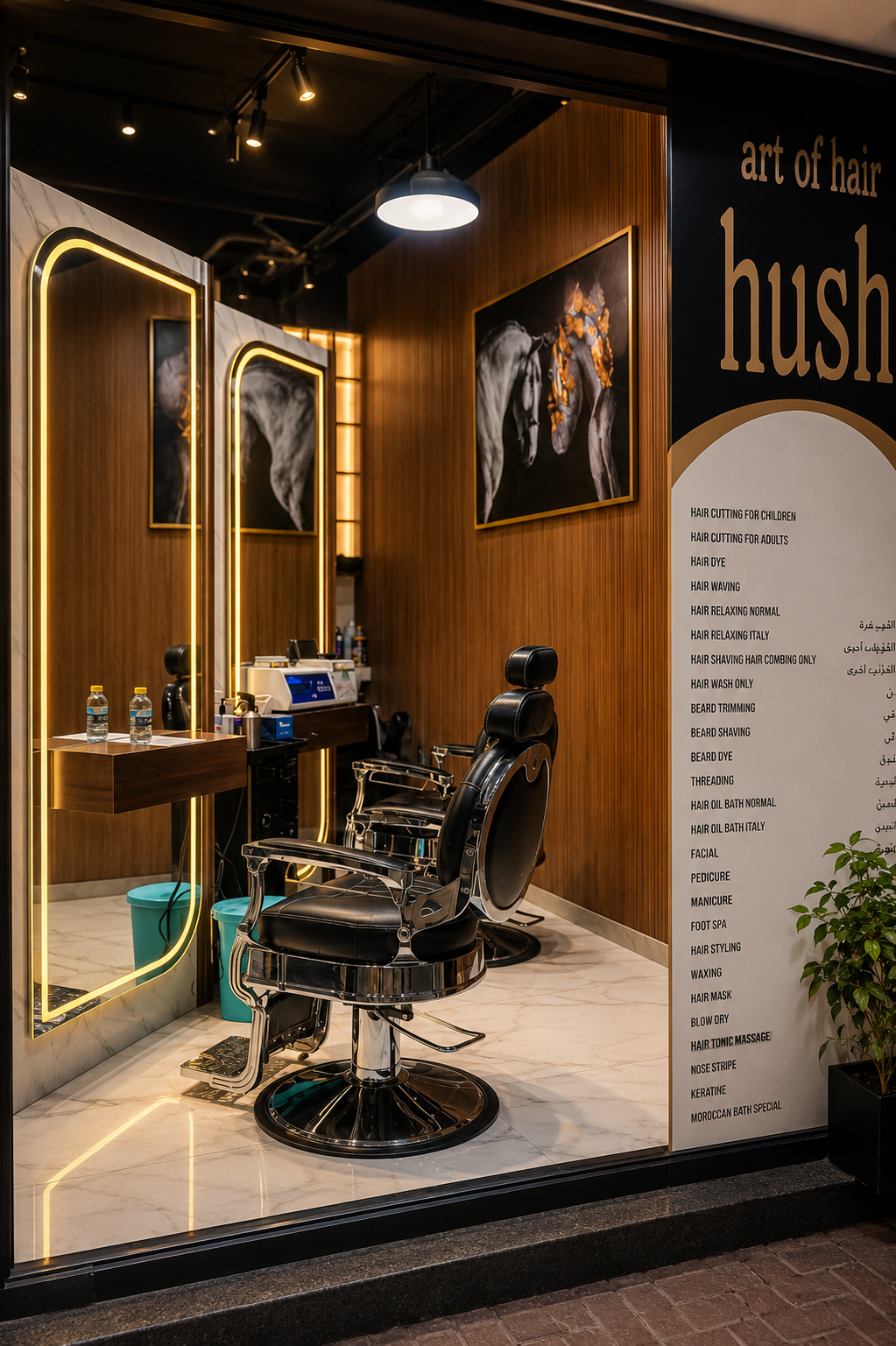 Professional view of Hush Premium Hairdresser Salon barber stations